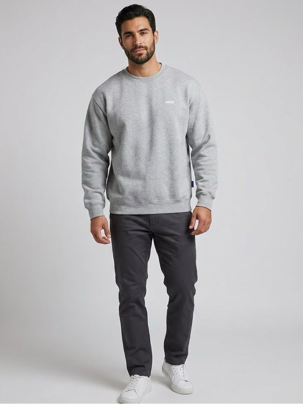 OBEY Streetwear Long Sleeve Pull-Over Crewneck Sweatshirt, Ash Gray, Size M, NWT